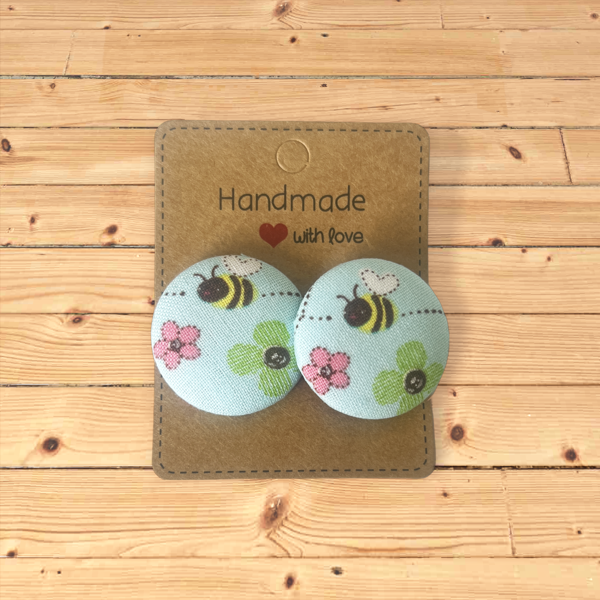 Spring Buzzin Around Fabric Button Earrings