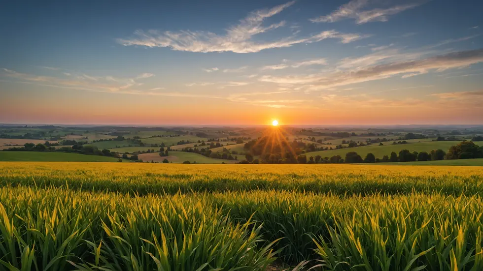 Close-up view of a serene sunset landscape