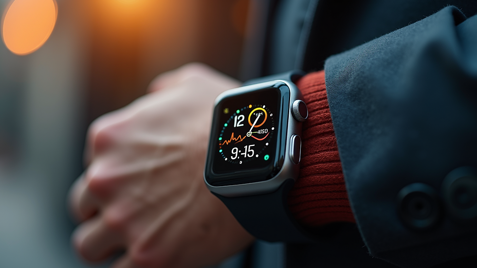 Close-up view of a smartwatch displaying health metrics