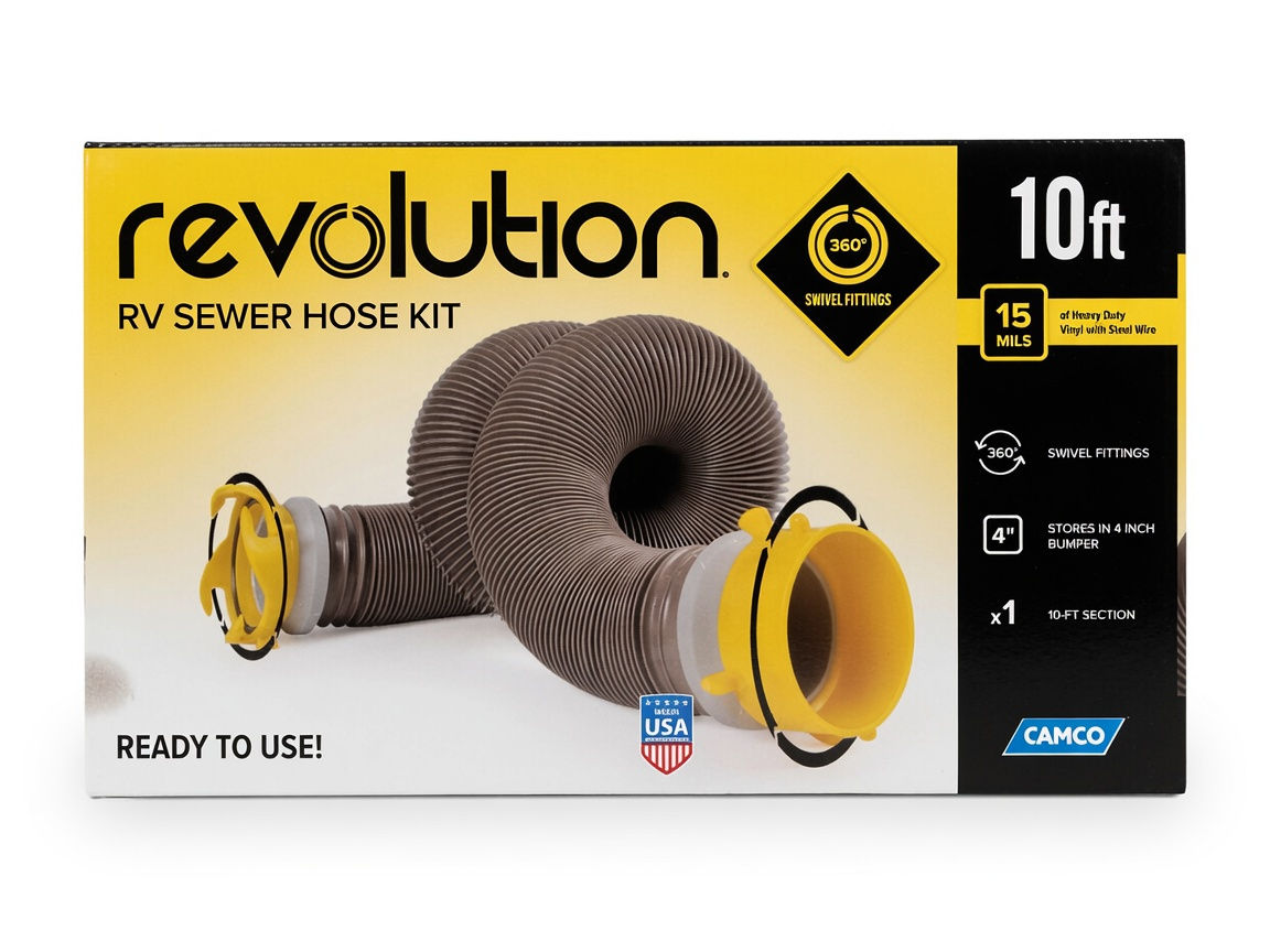 Camco Revolution RV Sewer Hose Kit Tuyau d’égout 10 pi avec raccords pivotants
