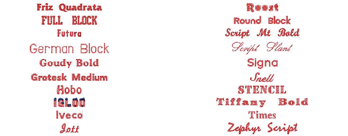 Fonts and typesets for embroidery