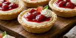 Mini Strawberry Cream Cheese Pies on top of a wood cutting board