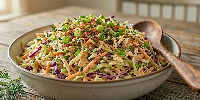 Colorful Cajun coleslaw made with shredded cabbage, carrots, and a creamy spicy dressing.