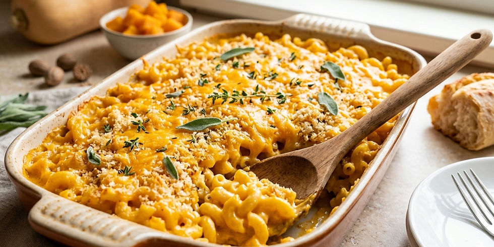 Creamy mac and cheese in an orange pot with a wooden spoon, garnished with parsley. Steam rises, creating a warm, comforting vibe.