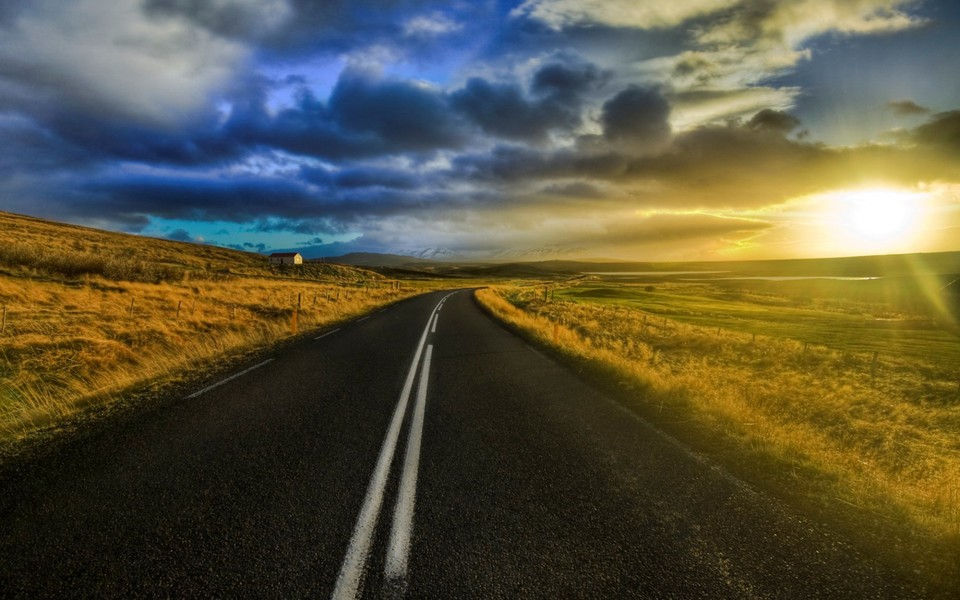 empty road at sunset