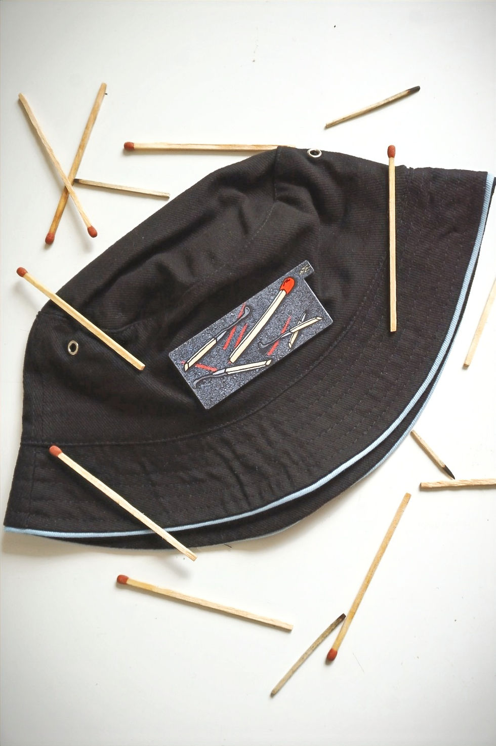 Thumbnail: Heart Beanie Matchstick vx Match Union patch Helsinki black Small Business fish fishing fisherman hat beanie hand drawn