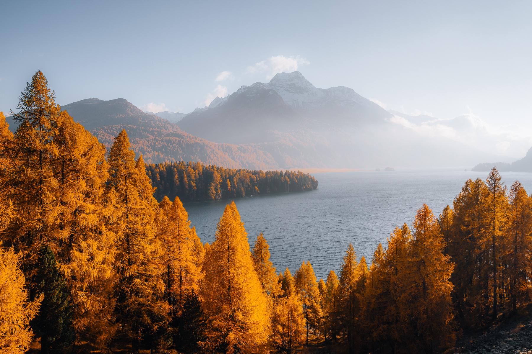 Engadin im Herbst, Indian Summer, Silsersee