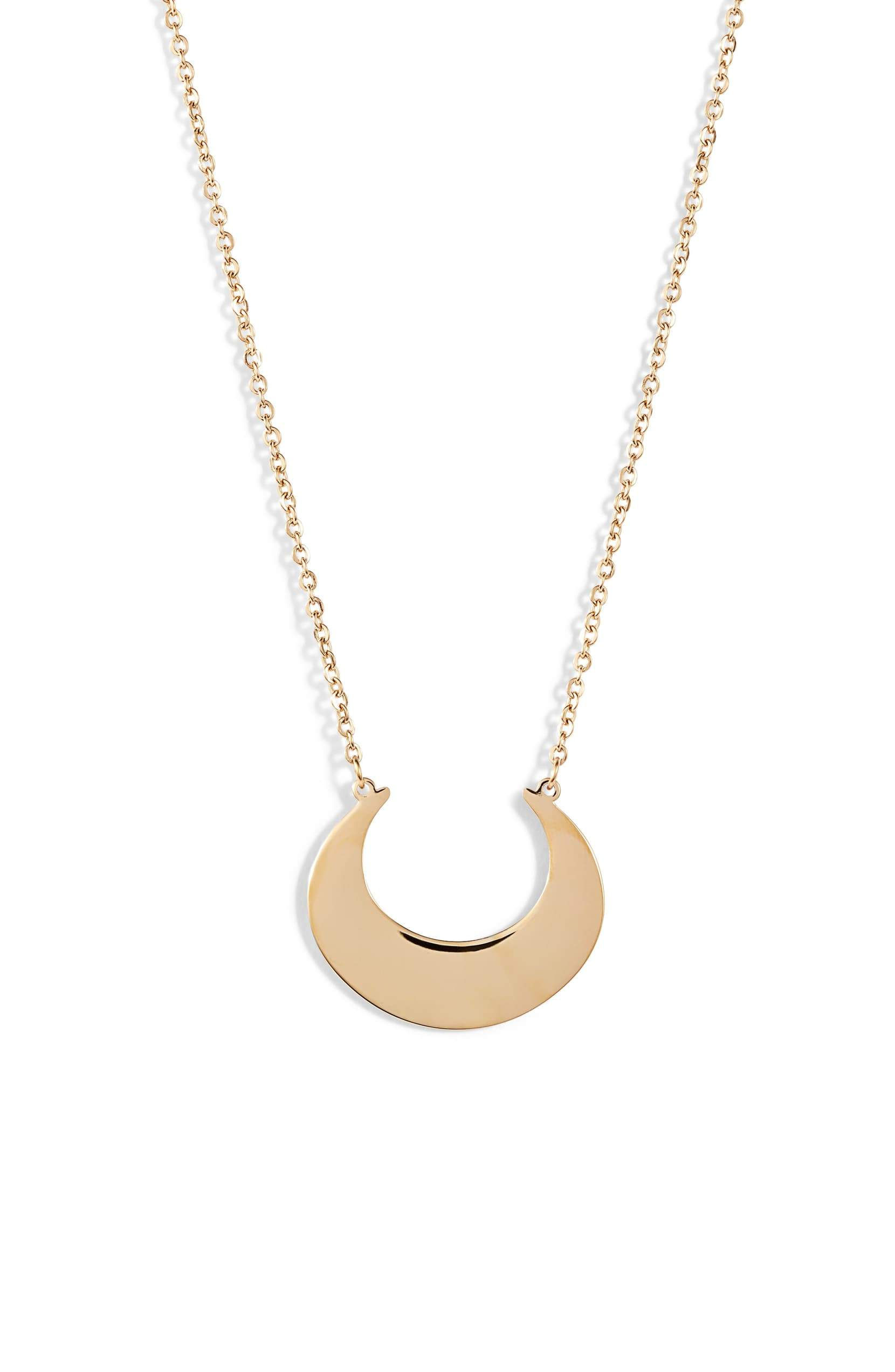 Women's Gold Solid Crescent Focal Necklace – Stainless Steel Half Moon Pendant