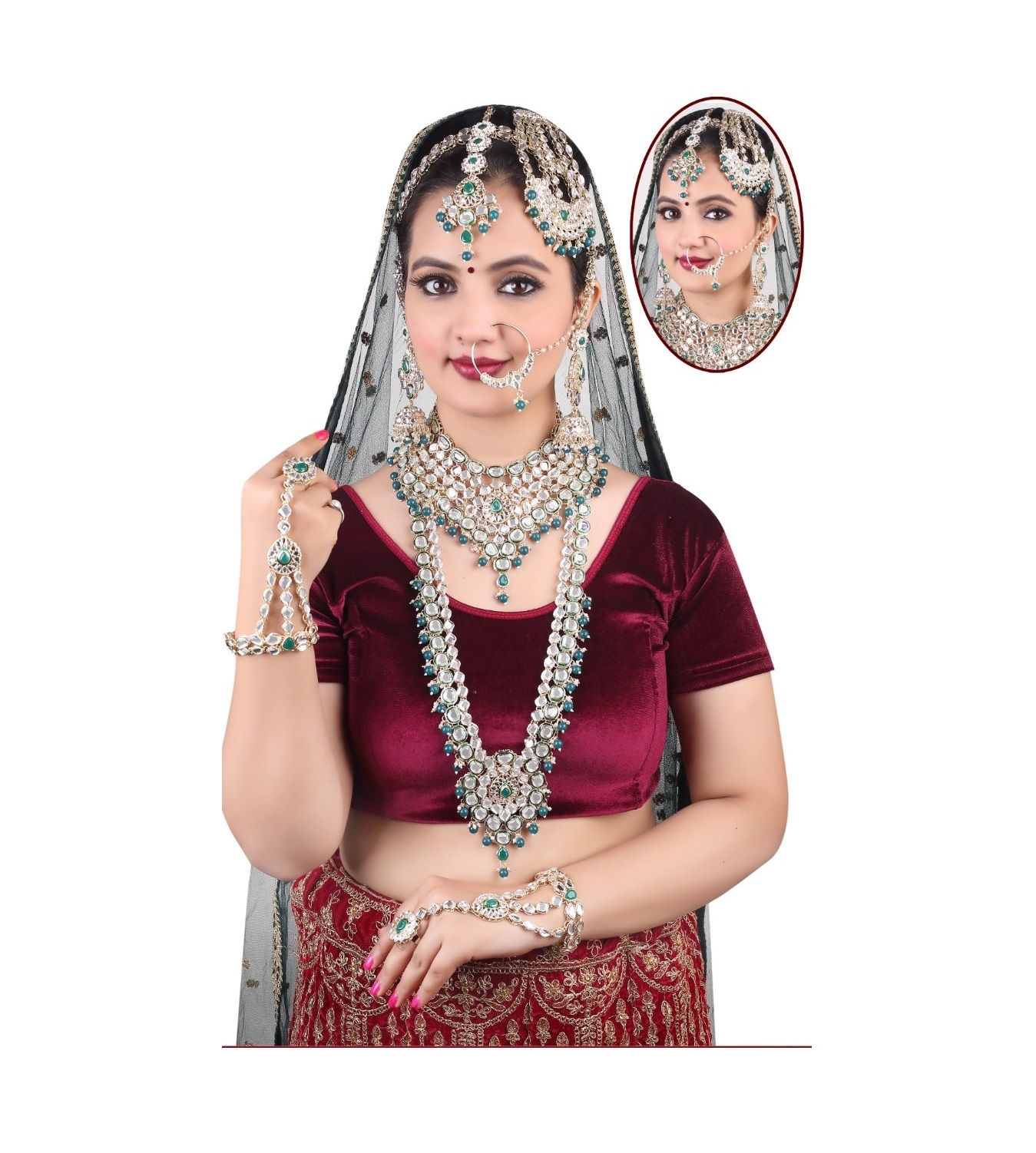 Indian Traditional Gold Plated Kundan Dulhan Bridal Jewellery Set For Women
