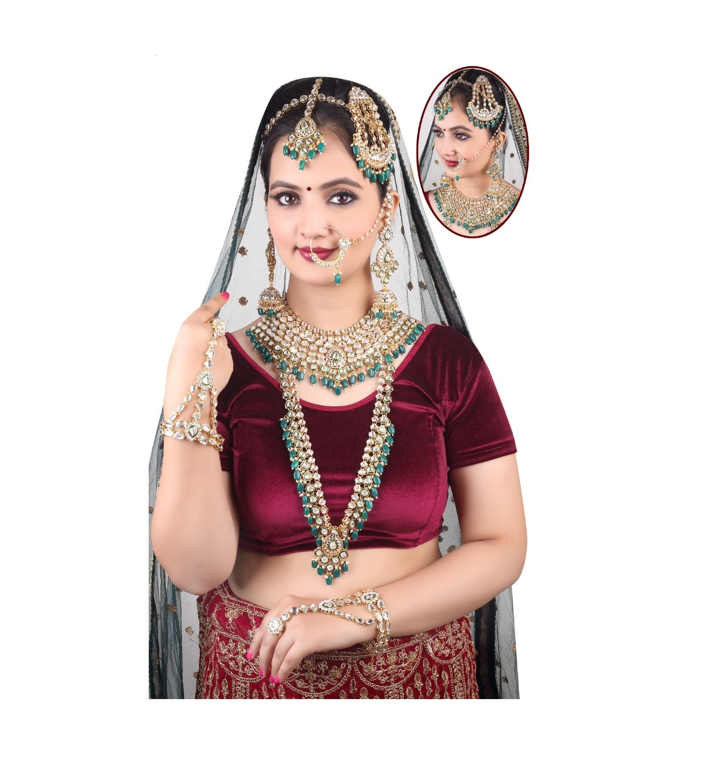 Indian Traditional Gold Plated Kundan Dulhan Bridal Jewellery Set For Women
