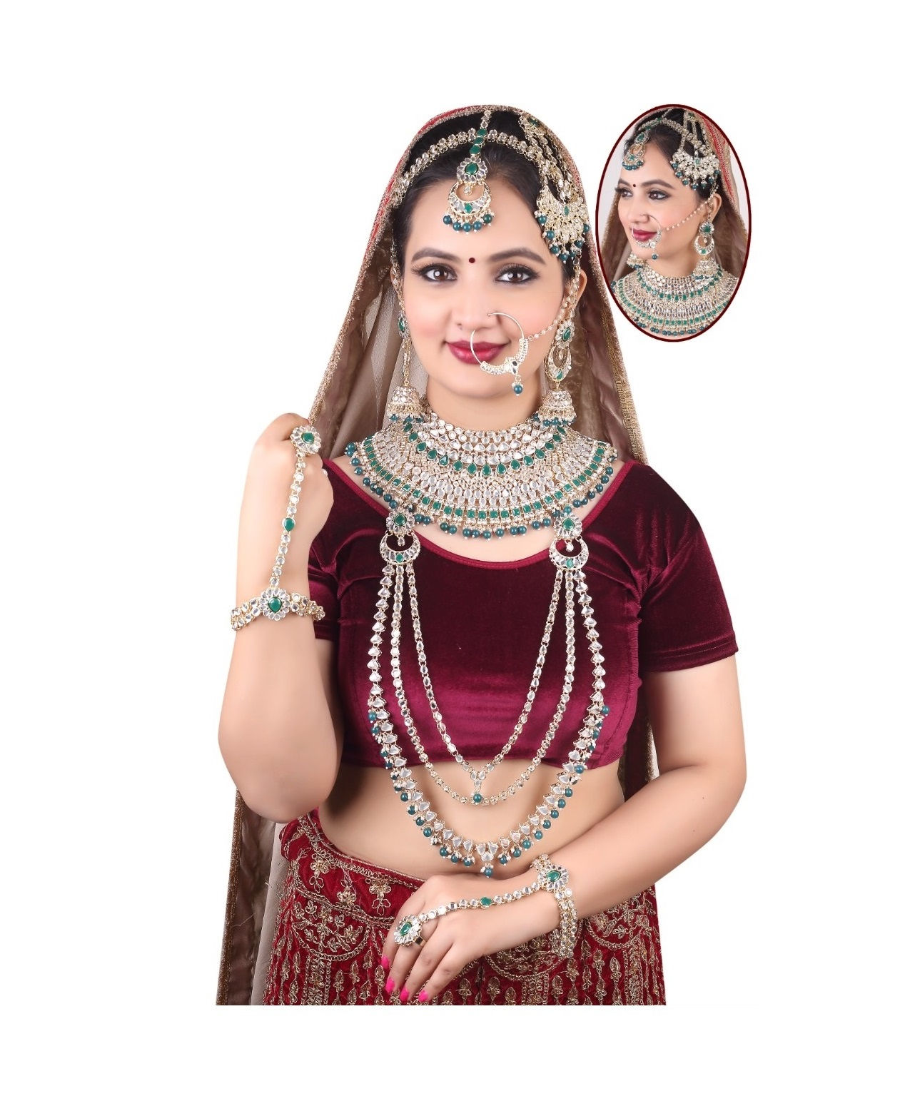 Indian Traditional Gold Plated Kundan Dulhan Bridal Jewellery Set For Women