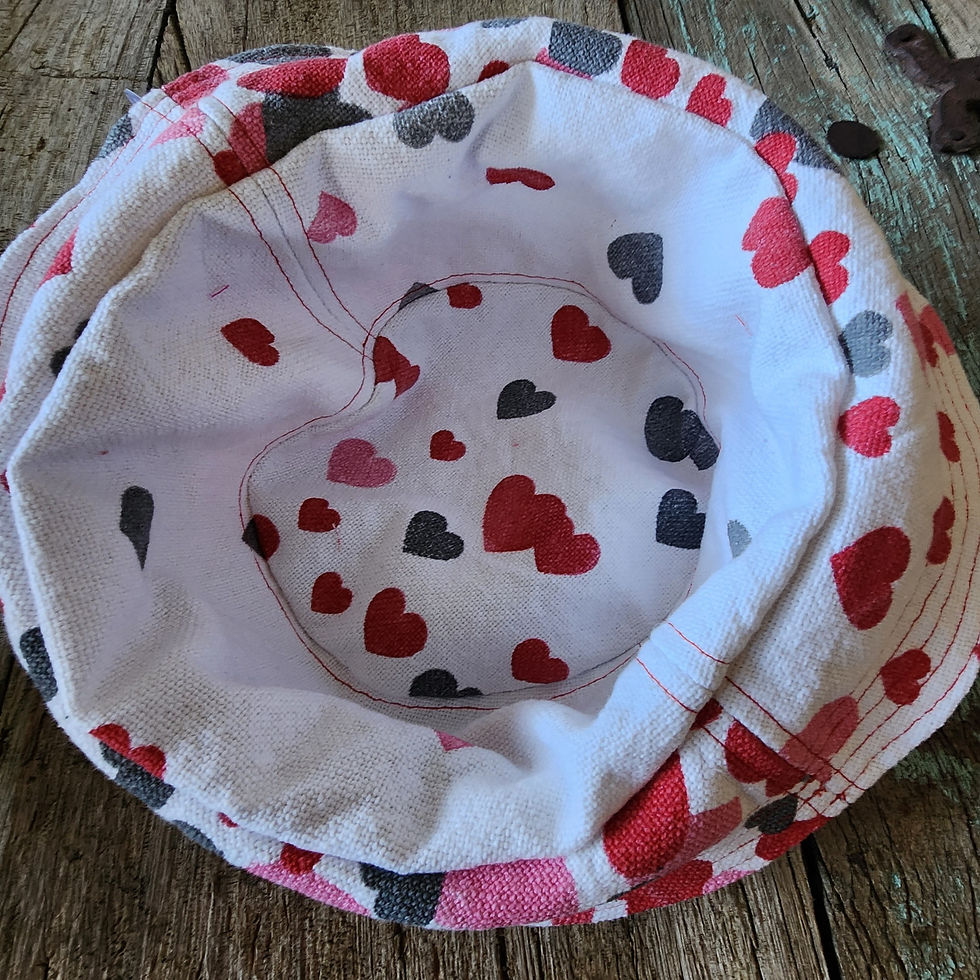 Thumbnail: Valentine Hearts Red Geometric Reversible Bucket Hat