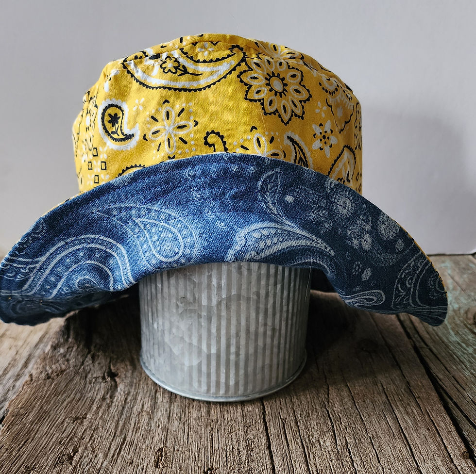 Denim Yellow Bandana Paisley Reversible Bucket Hat