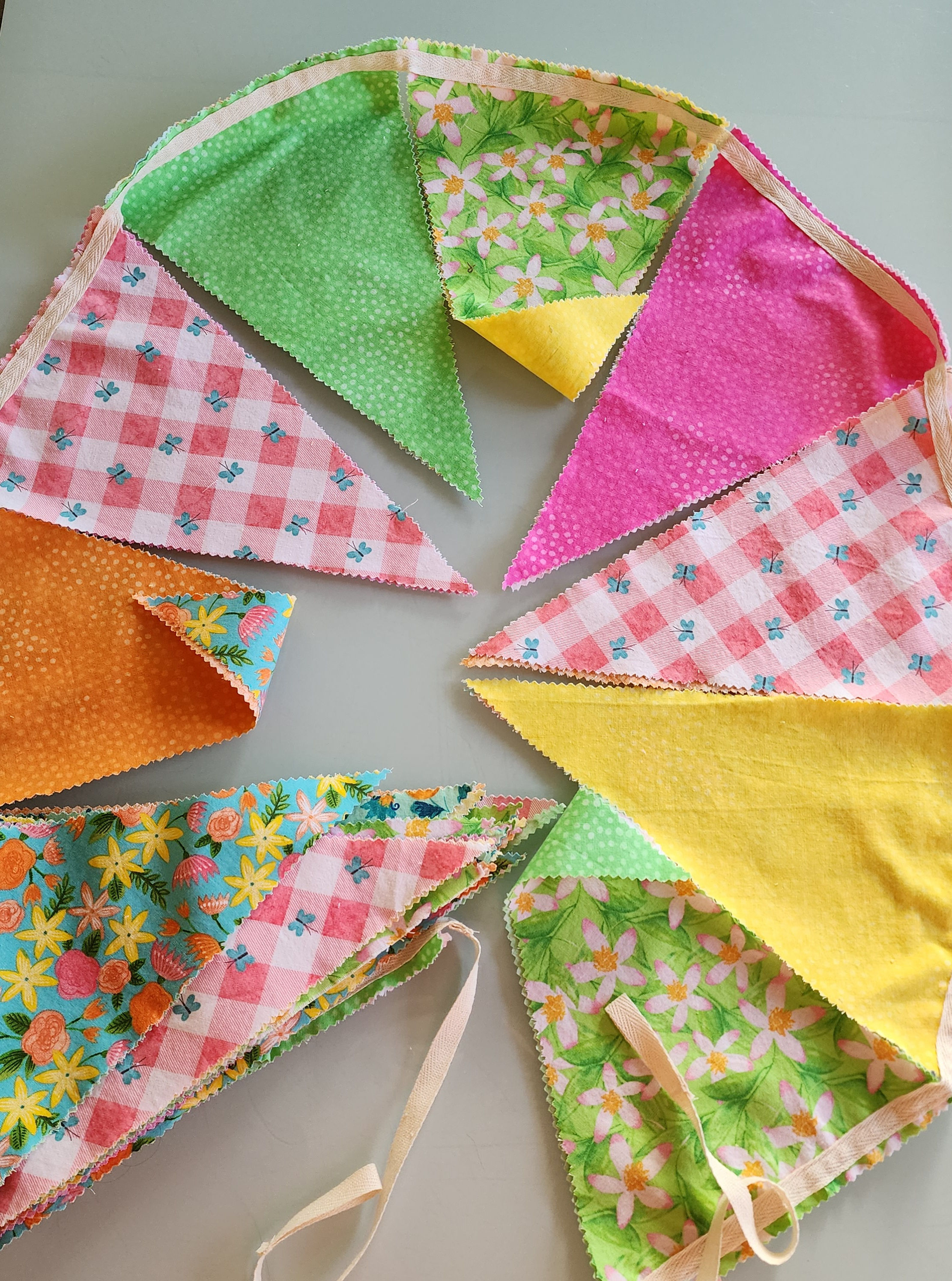 Springtime Bright Florals Dots Bunting Pennant Flag