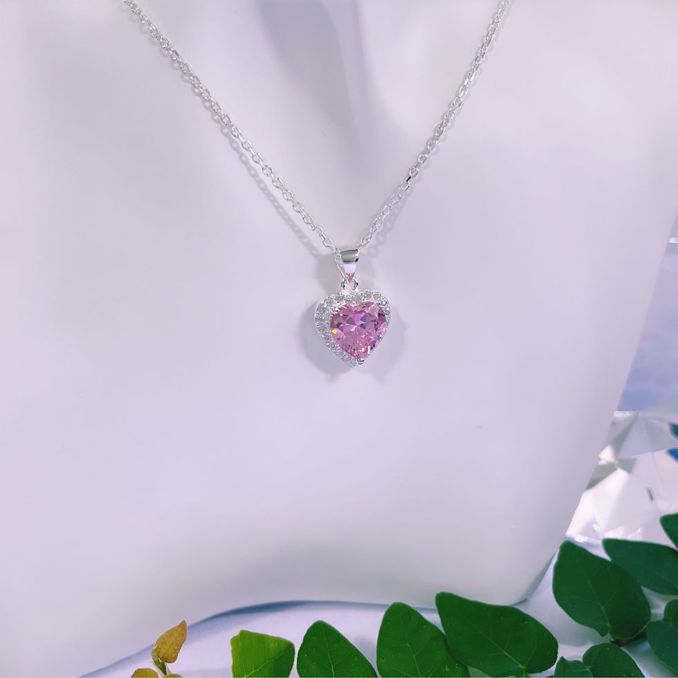 Miniatura: Conjunto dije aros argollas Corazón cristal rosa facetado PLATA 925 IMPORTADO