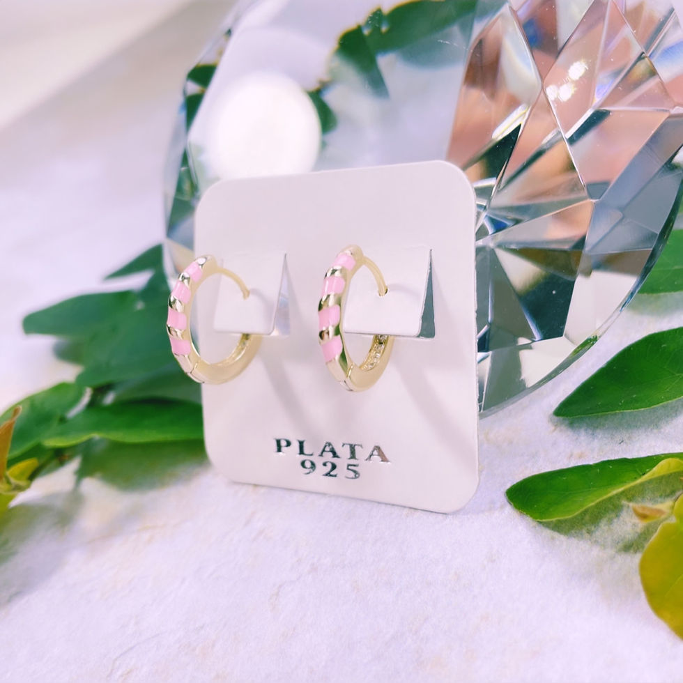 Miniatura: aros argollas cristal blanco líneas rosas plata 925 baño oro dorado