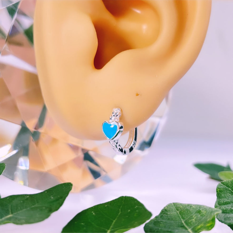 Miniatura: aros argolla corazón turquesa/aqua plata 925