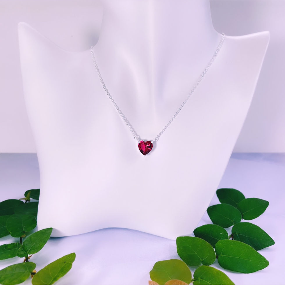 Miniatura: cadena corazón cristal rojo plata 925