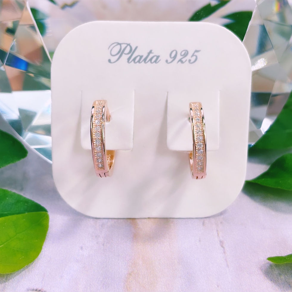 Miniatura: aros argollas línea cristales blancos plata 925 baño oro rosado