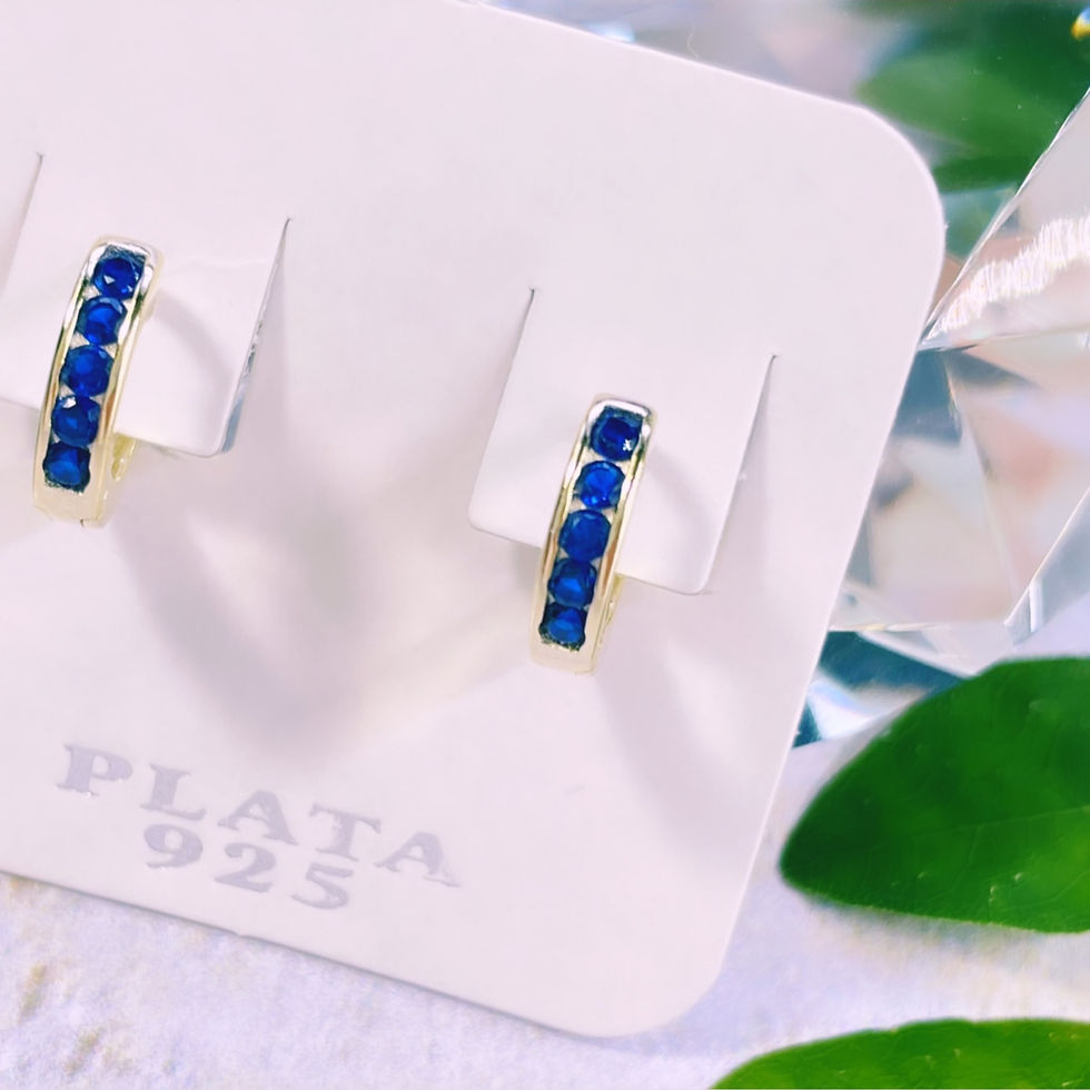 Miniatura: aros argolla cristal azul plata 925 baño oro dorado