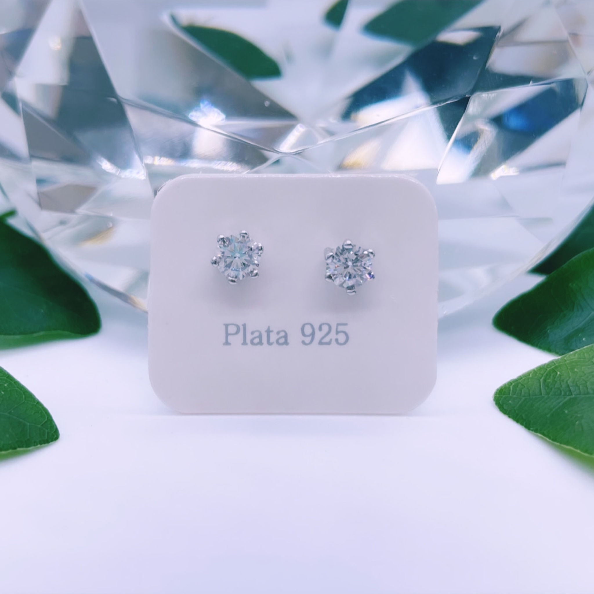 aros punto de luz cristal blanco plata 925 rodinada