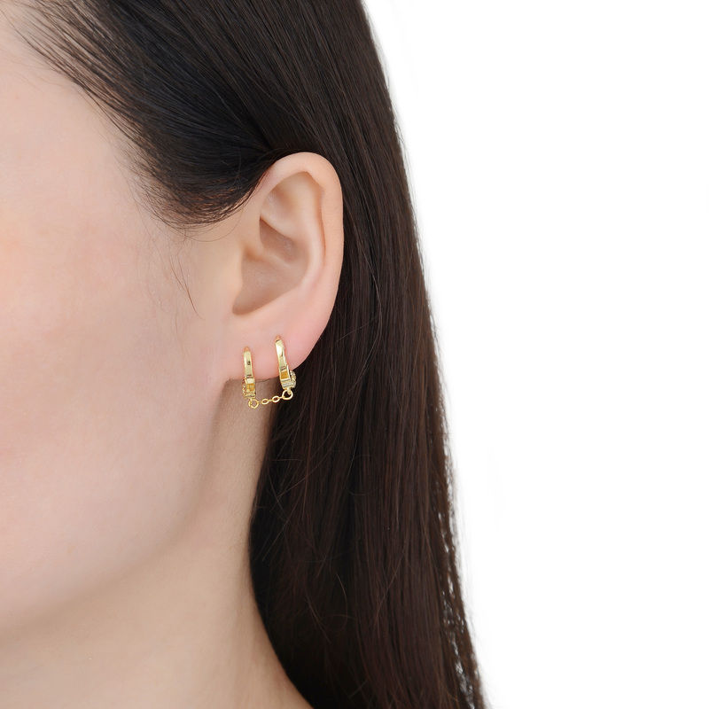 Miniatura: aros argollas doble esposas cristales blancos plata 925 enchapado oro dorado