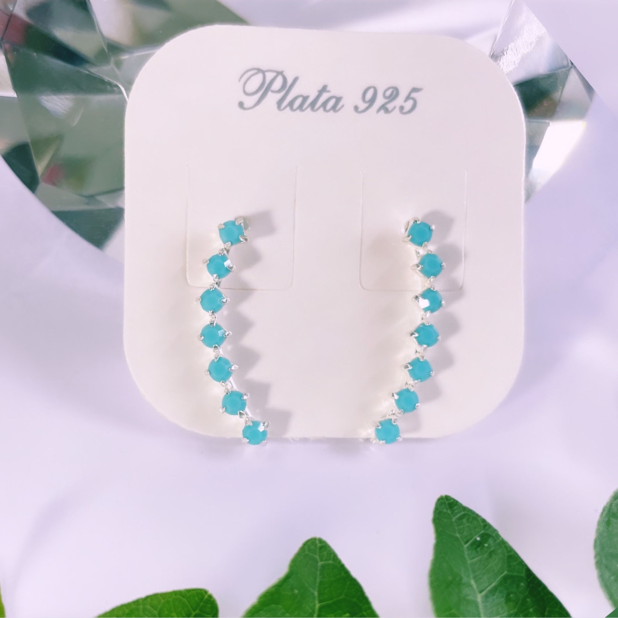 aros trepadores PLATA 925 cristal celeste/aqua/turquesa