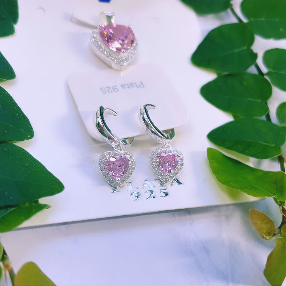 Miniatura: Conjunto dije aros argollas Corazón cristal rosa facetado PLATA 925 IMPORTADO