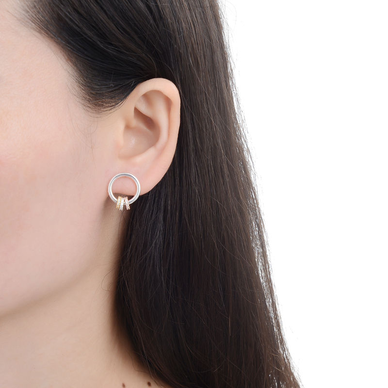 Miniatura: aros círculo de tres aros cristales blancos plata 925 con enchapados combinado
