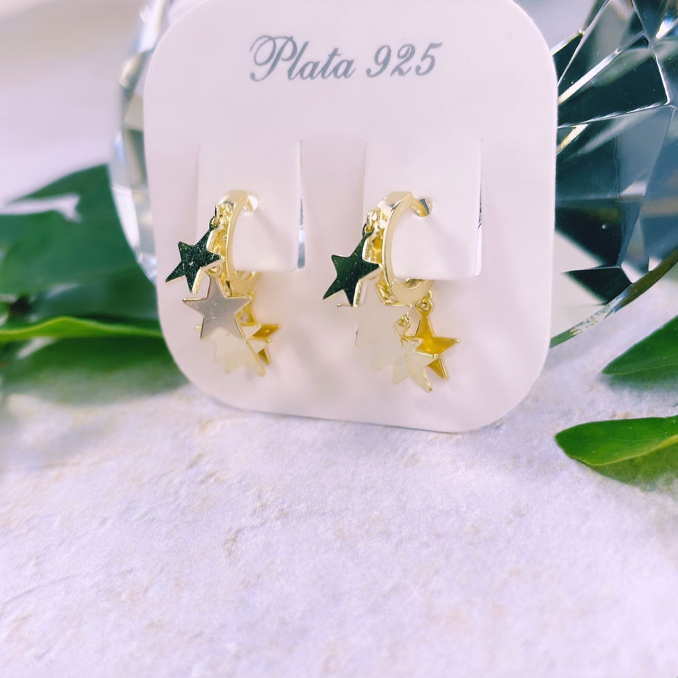 Miniatura: aros argollas estrellas colgantes plata 925 baño oro dorado