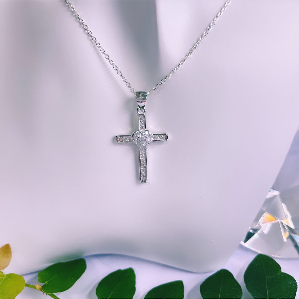 Miniatura: Dije Cruz corazón cristal blanco PLATA 925