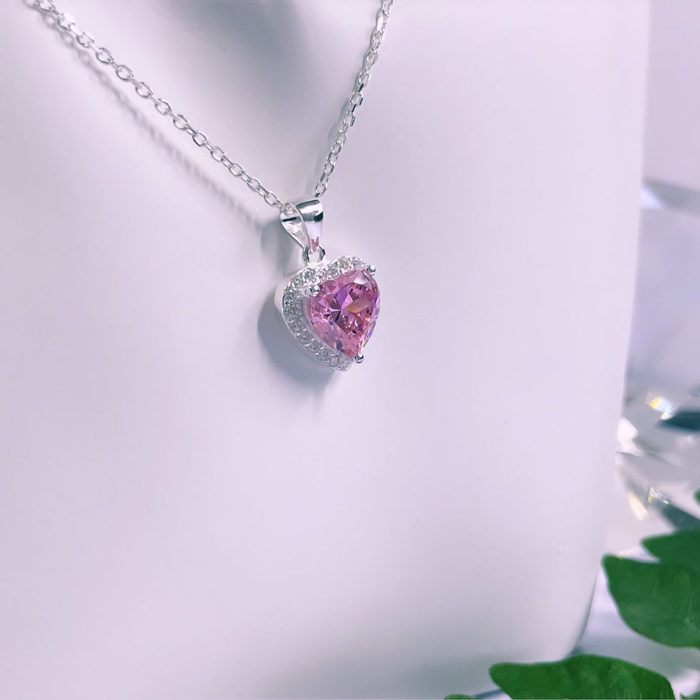 Miniatura: Conjunto dije aros argollas Corazón cristal rosa facetado PLATA 925 IMPORTADO