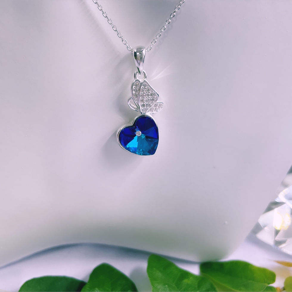 Miniatura: Dije Corazón cristal azul con Mariposa cristal blanco Plata 925 importado