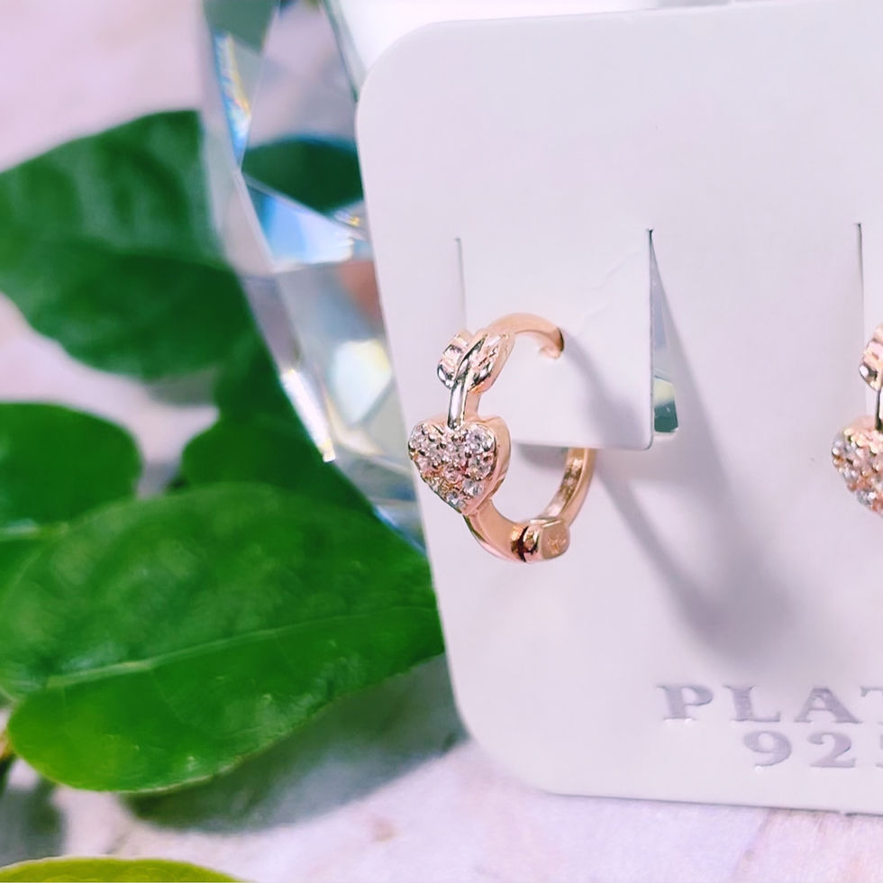Miniatura: aros argolla flecha corazón cristal blanco plata 925 baño oro rosado