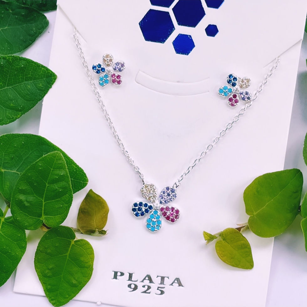 Conjunto aros cadena Flor cristales multicolor Plata 925