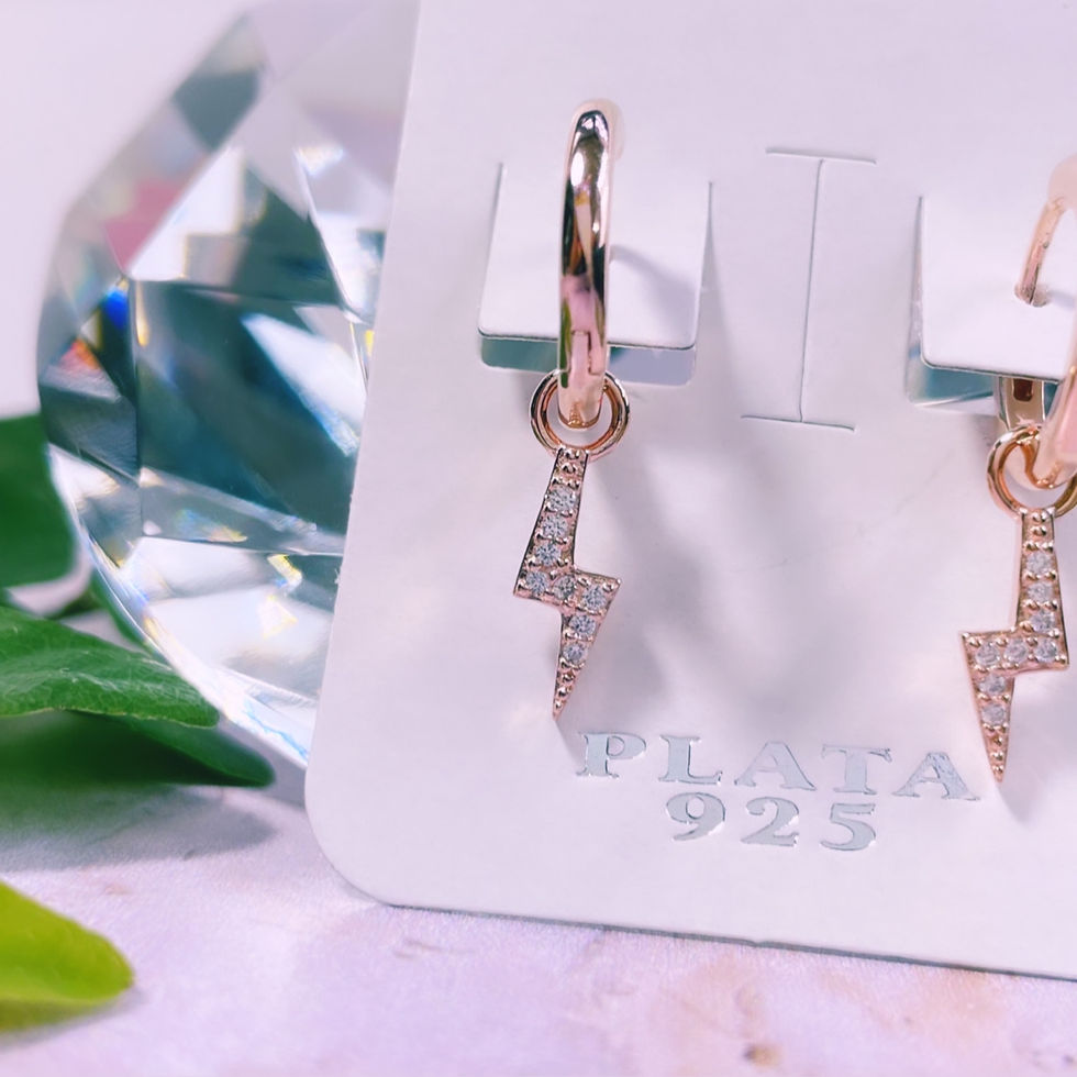Miniatura: aros argolla lisa rayo cristal blanco colgante plata 925 baño oro rosado