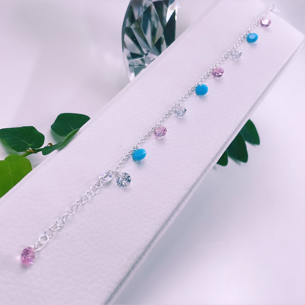 Pulsera Puntos de luz cristal Blanco Turquesa Rosa PLATA 925