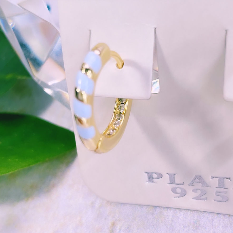 Miniatura: aros argollas cristal blanco líneas celestes plata 925 baño oro dorado