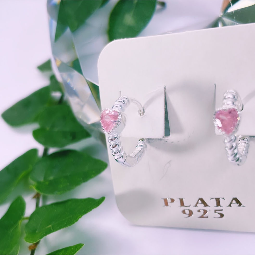 Miniatura: aros argolla trenzadas corazón cristal rosa plata 925