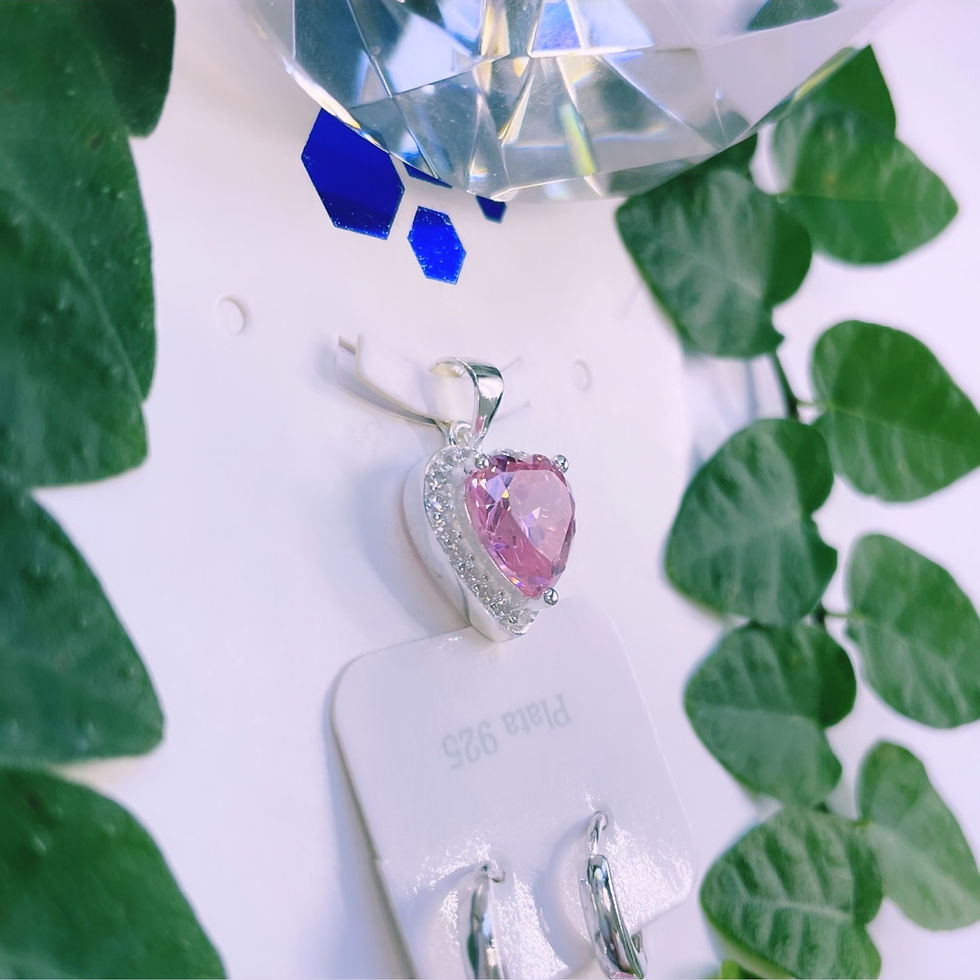 Miniatura: Conjunto dije aros argollas Corazón cristal rosa facetado PLATA 925 IMPORTADO