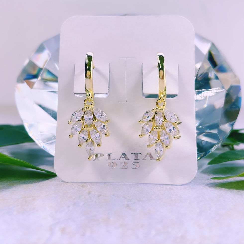 Miniatura: aros argolla lisa espiga colgante cristales blancos plata 925 baño oro dorado