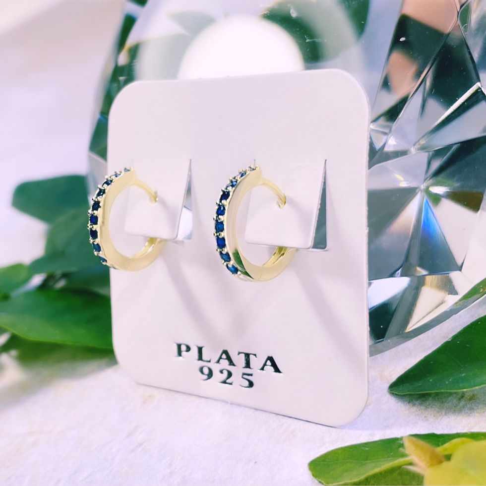 Miniatura: aros argollas cristales azules plata 925 baño oro dorado