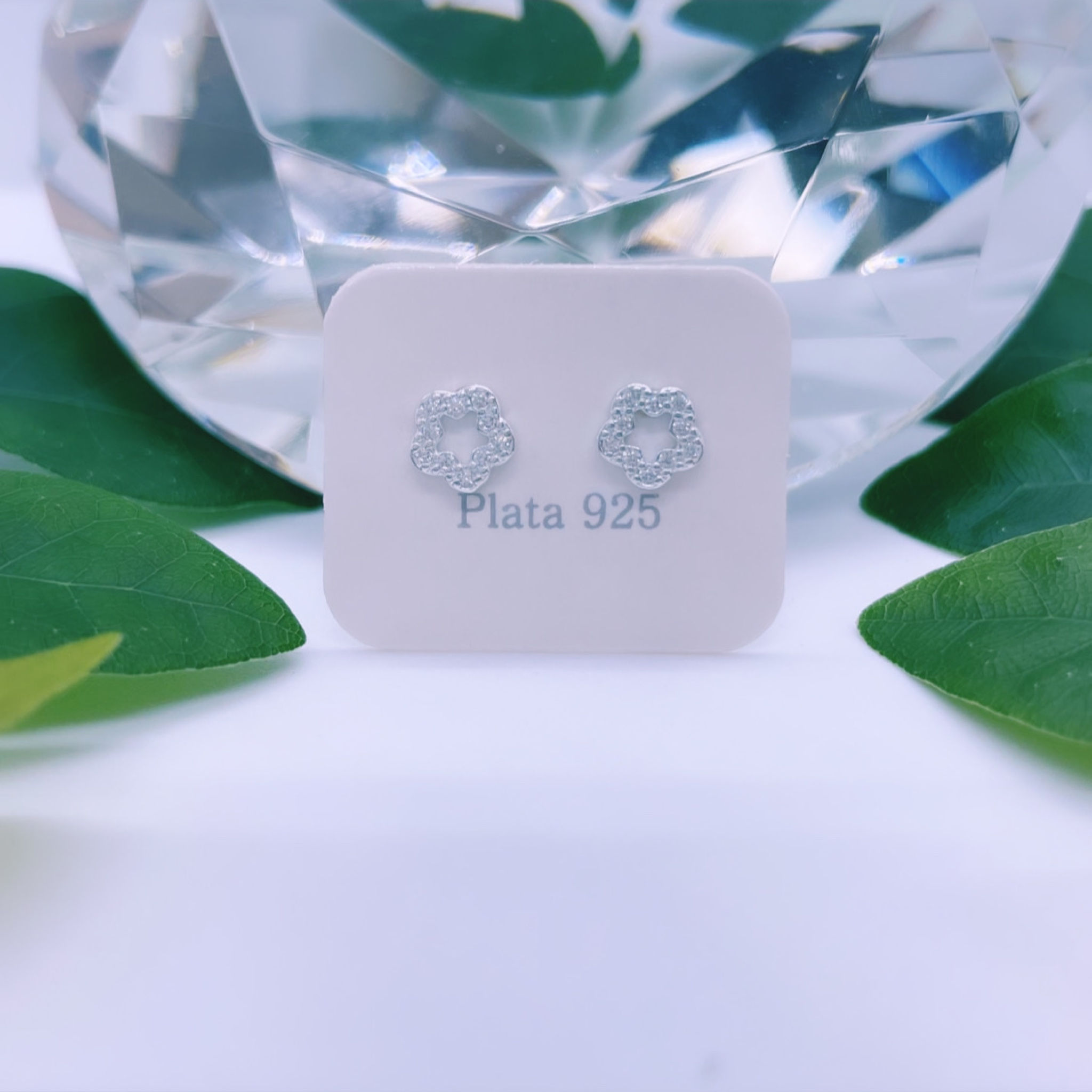 aros flor cristales blancos plata 925