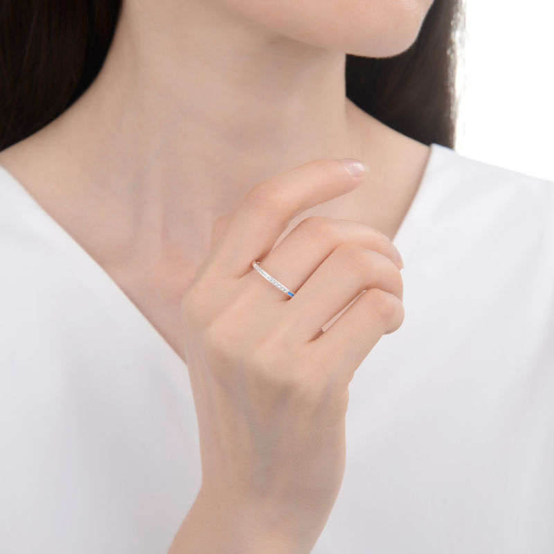 Miniatura: modelo colocado anillo sin fin mitad esmaltado turquesa y cristales blancos plata 925