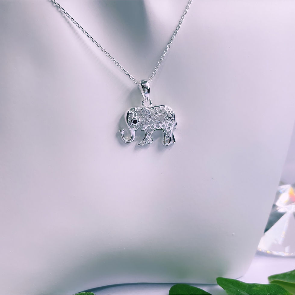 Miniatura: Dije Elefante calado ojo cristal negro Plata 925 importado