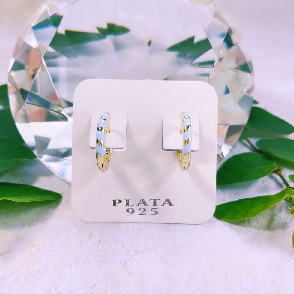 Miniatura: aros argollas cristal blanco líneas celestes plata 925 baño oro dorado