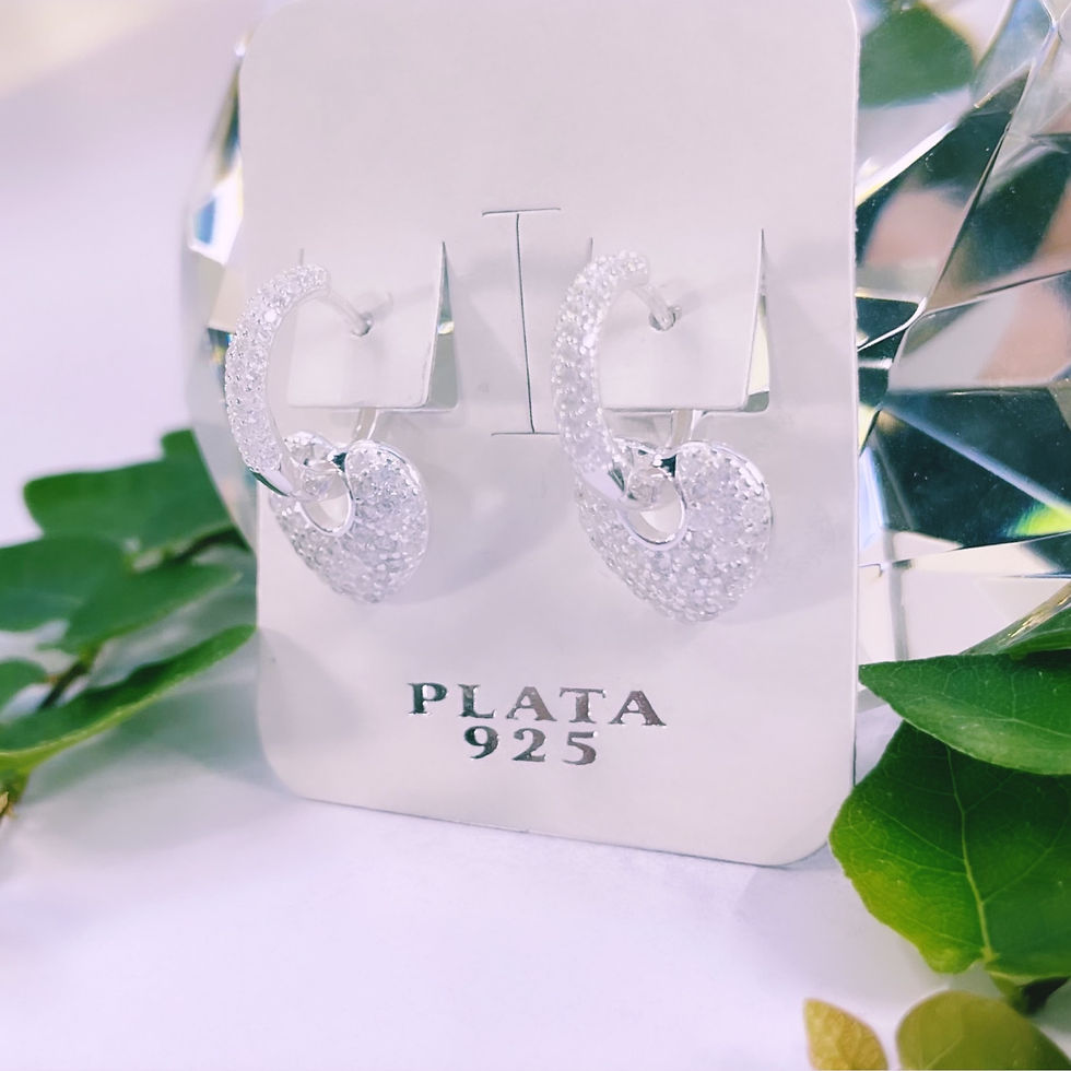 Miniatura: aros argolla cristales blancos corazón colgante cristales blancos plata 925