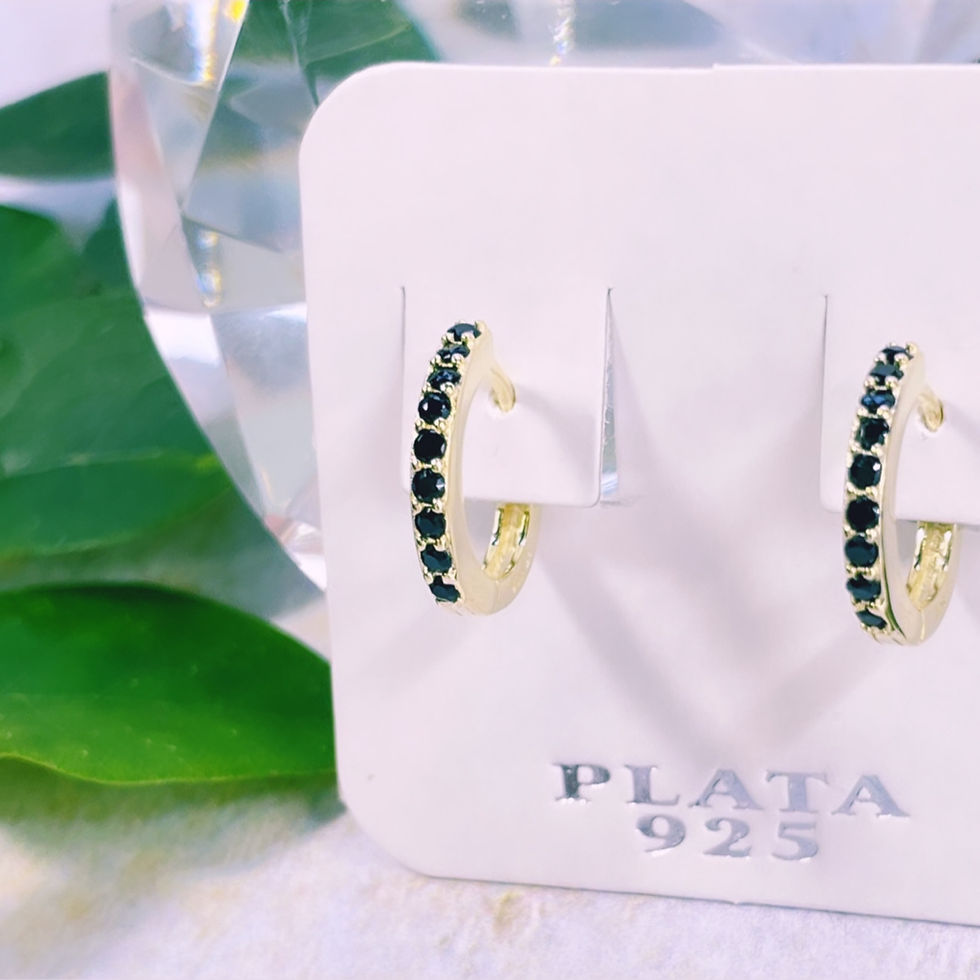 Miniatura: aros argollas cristales negros plata 925 baño oro dorado