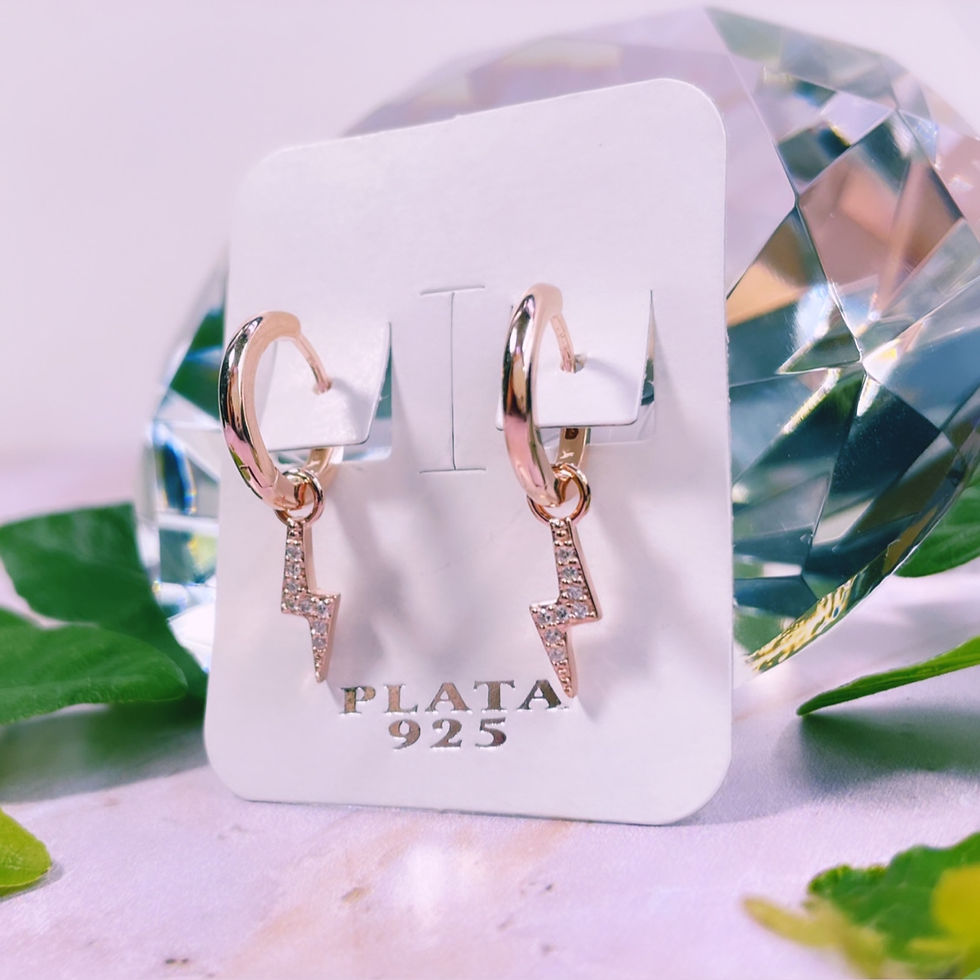 Miniatura: aros argolla lisa rayo cristal blanco colgante plata 925 baño oro rosado