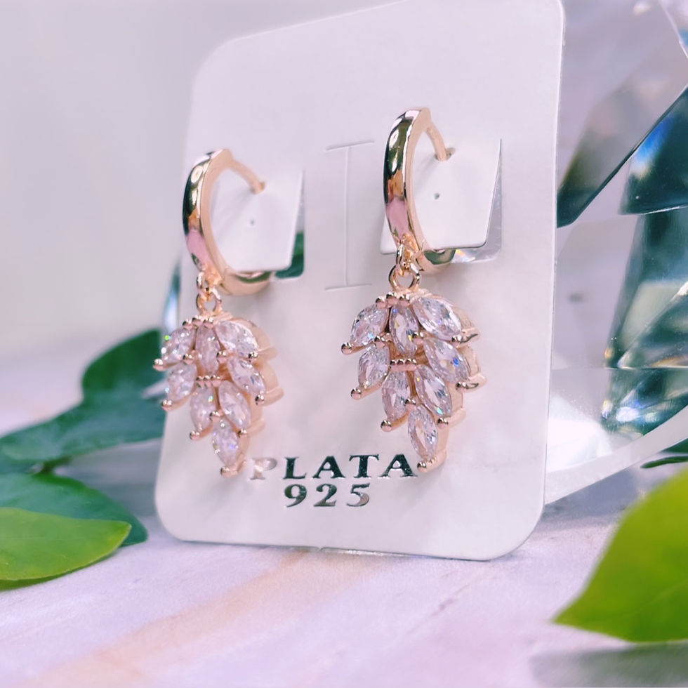 Miniatura: aros argolla lisa espiga colgante cristales blancos plata 925 baño oro rosado